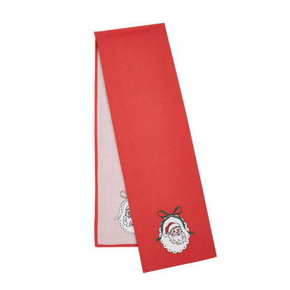 Catherine Lansfield Christmas Vintage Stripe Embroidered Cotton Dining Table Runner Red - 32x220cm