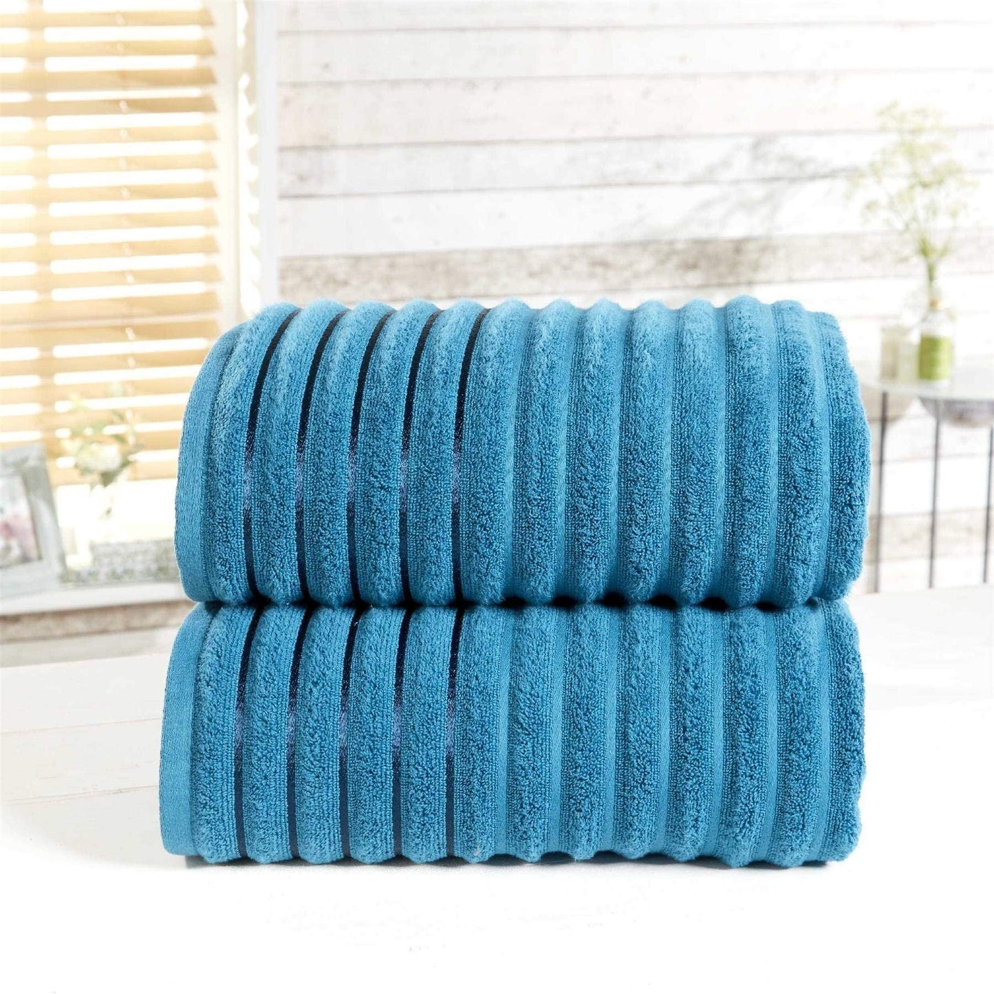 Ribbed Teal Bath Sheet Pair