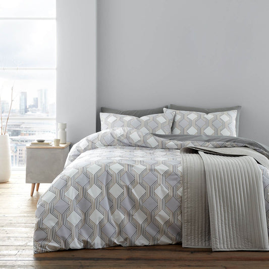 Atticus Geometric Grey Duvet Cover Set