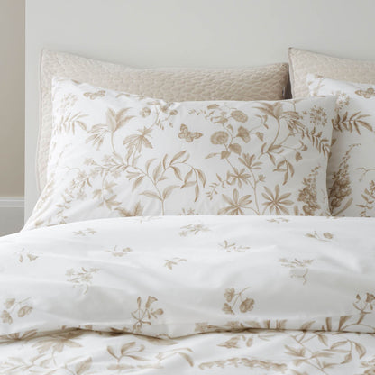 Bianca Fine Linens Thea Floral Printed Reversible Cotton Bedding Duvet Cover Set Natural