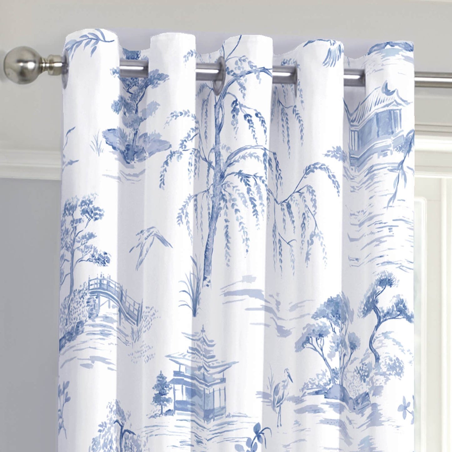 Oriental Garden Blue Eyelet Curtains
