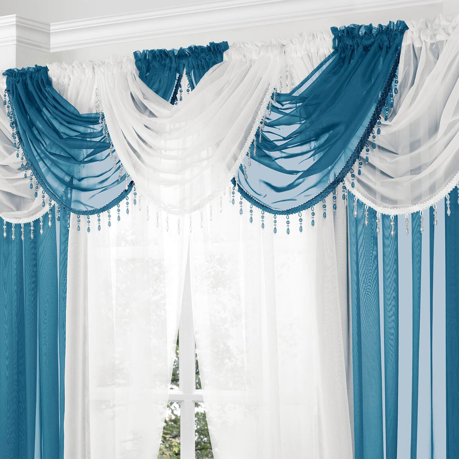 Beaded Teal Curtain Swag