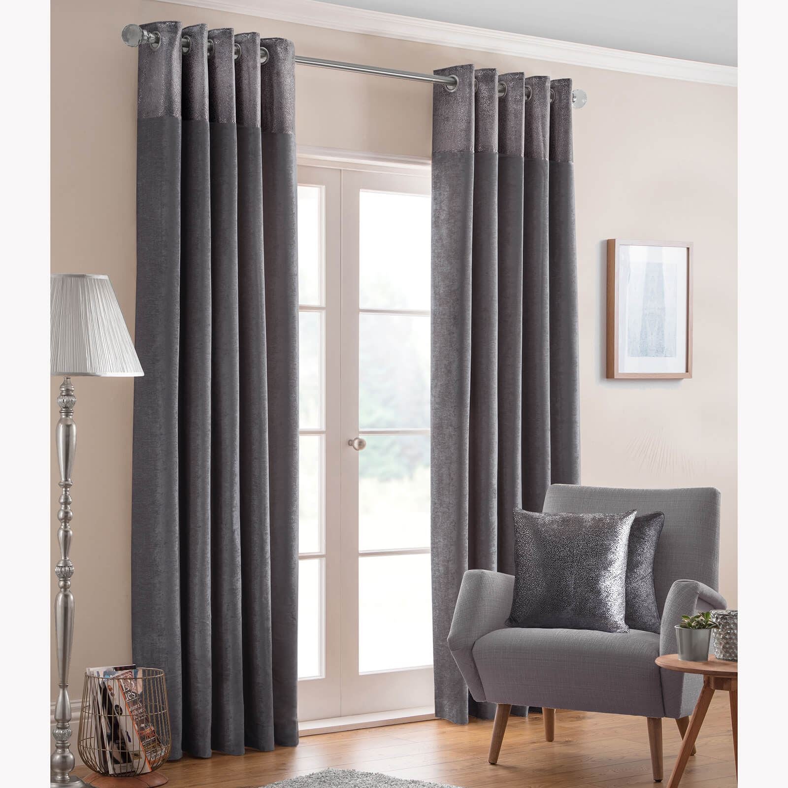 Nova Plain Pewter Eyelet Curtains