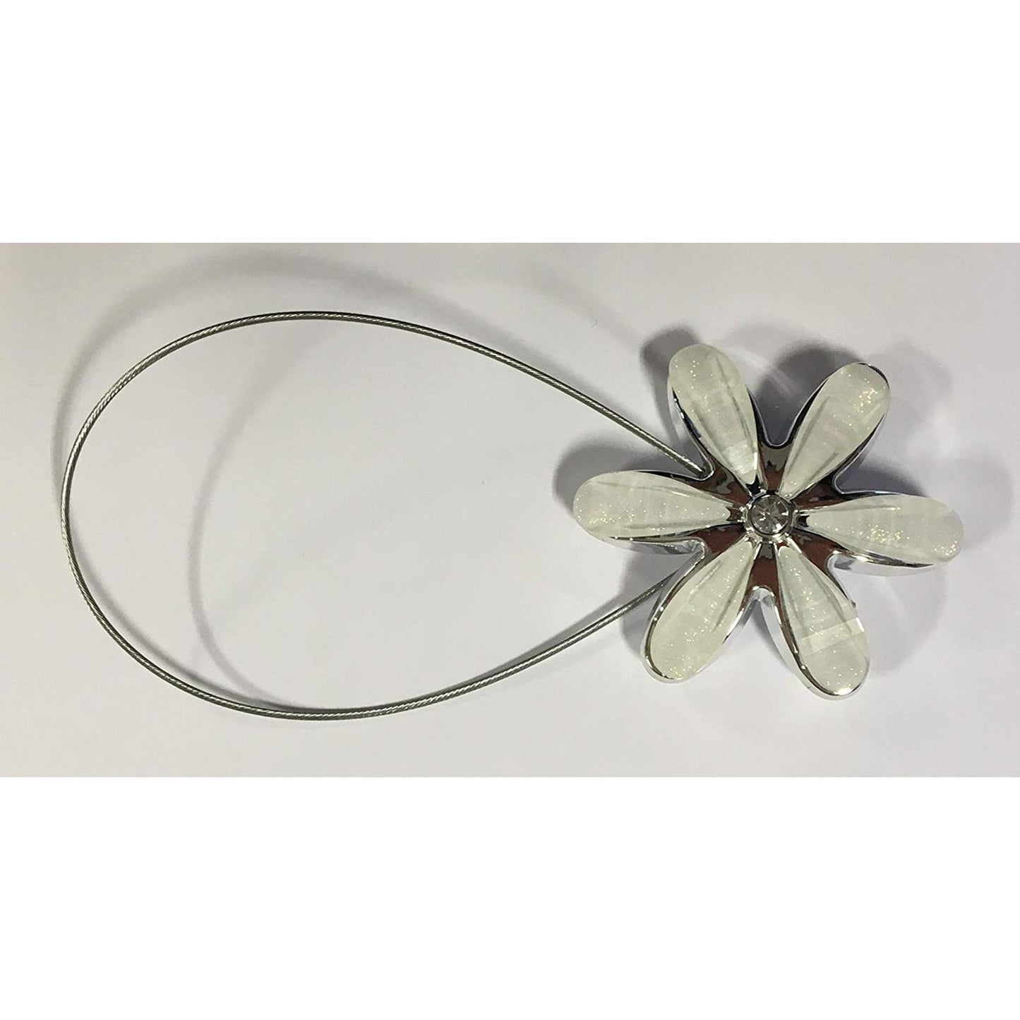 Magnetic Flower Wire White Tiebacks Pair