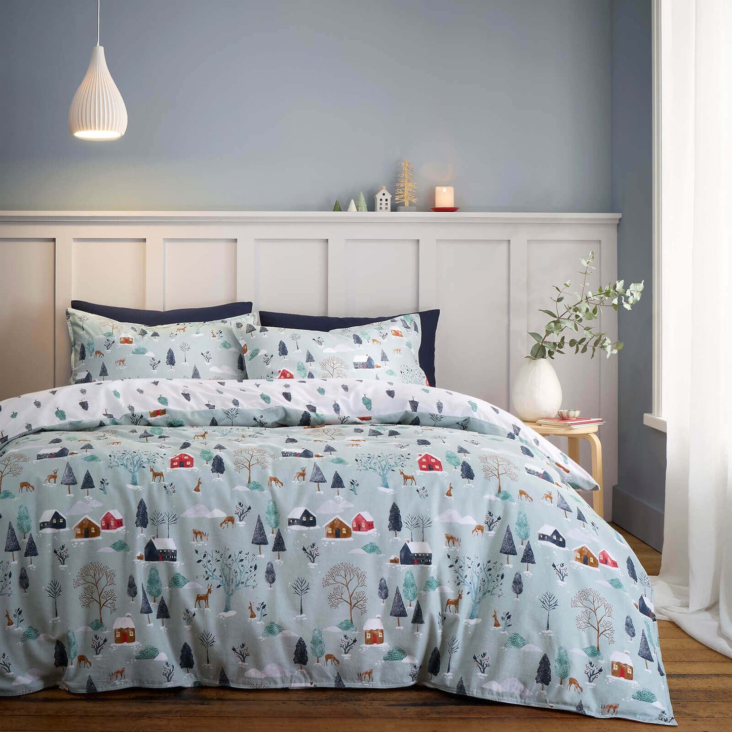 Brushed Winter Scene Blue Duvet Cover Set