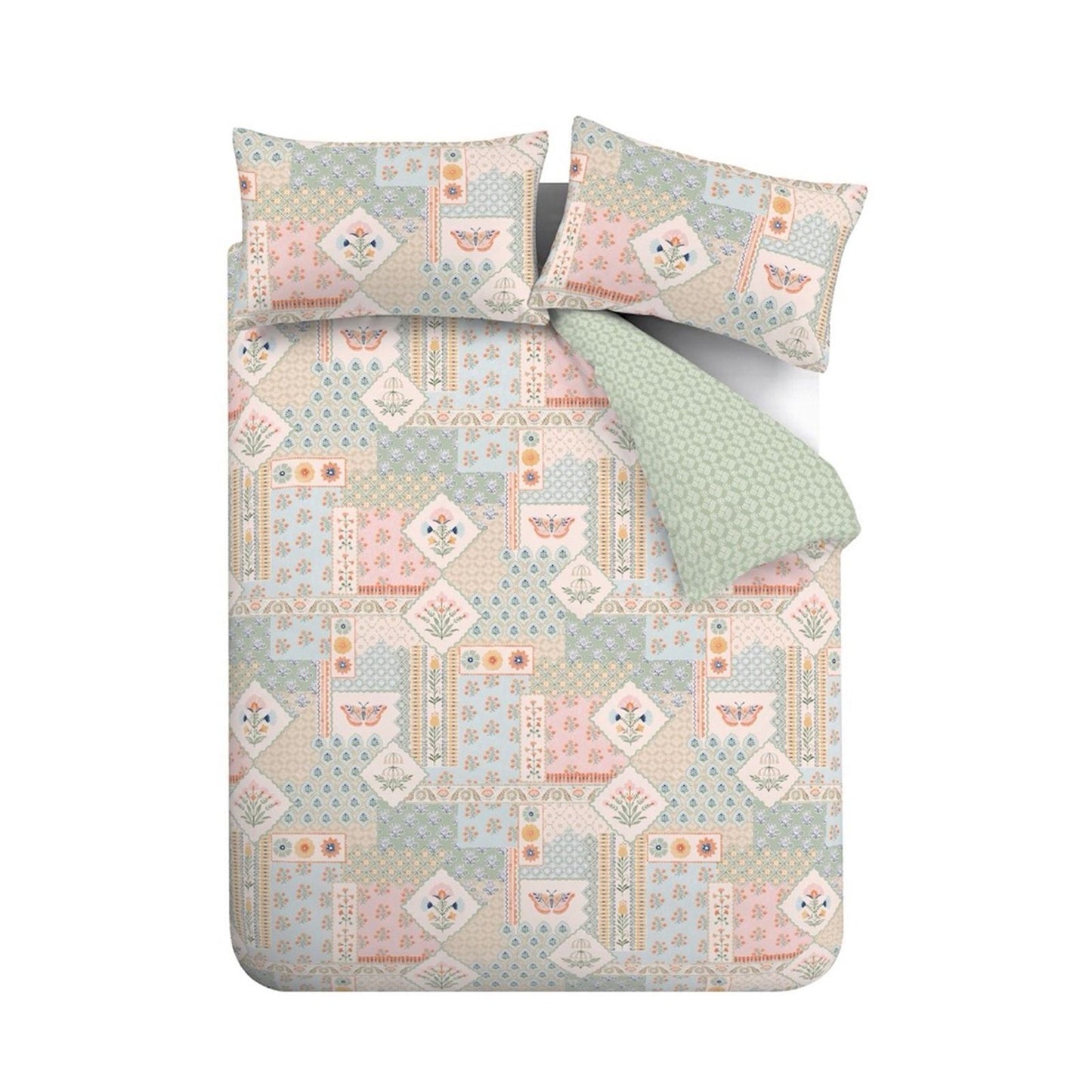 Catherine Lansfield Folk Patchwork Green Duvet Cover Set