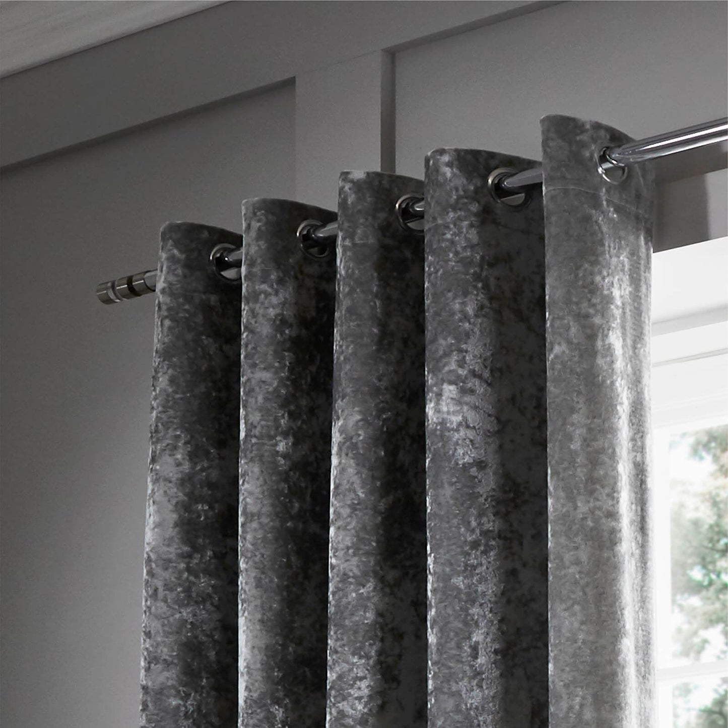 Crushed Silver Eyelet Curtains