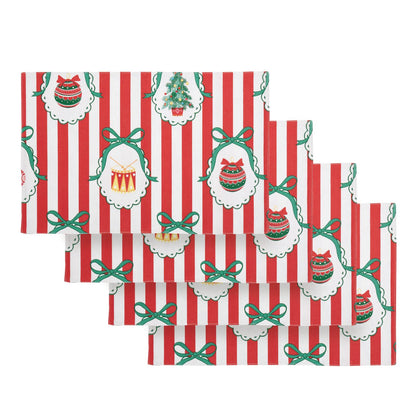 Catherine Lansfield Christmas Vintage Stripe Cotton Dining Placemat 4 Pack Red - 30x46cm