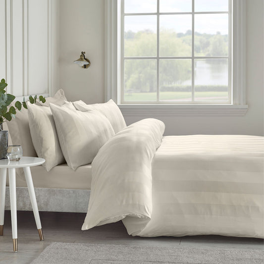 Catherine Lansfield So Soft Satin Stripe Cream Duvet Cover Set