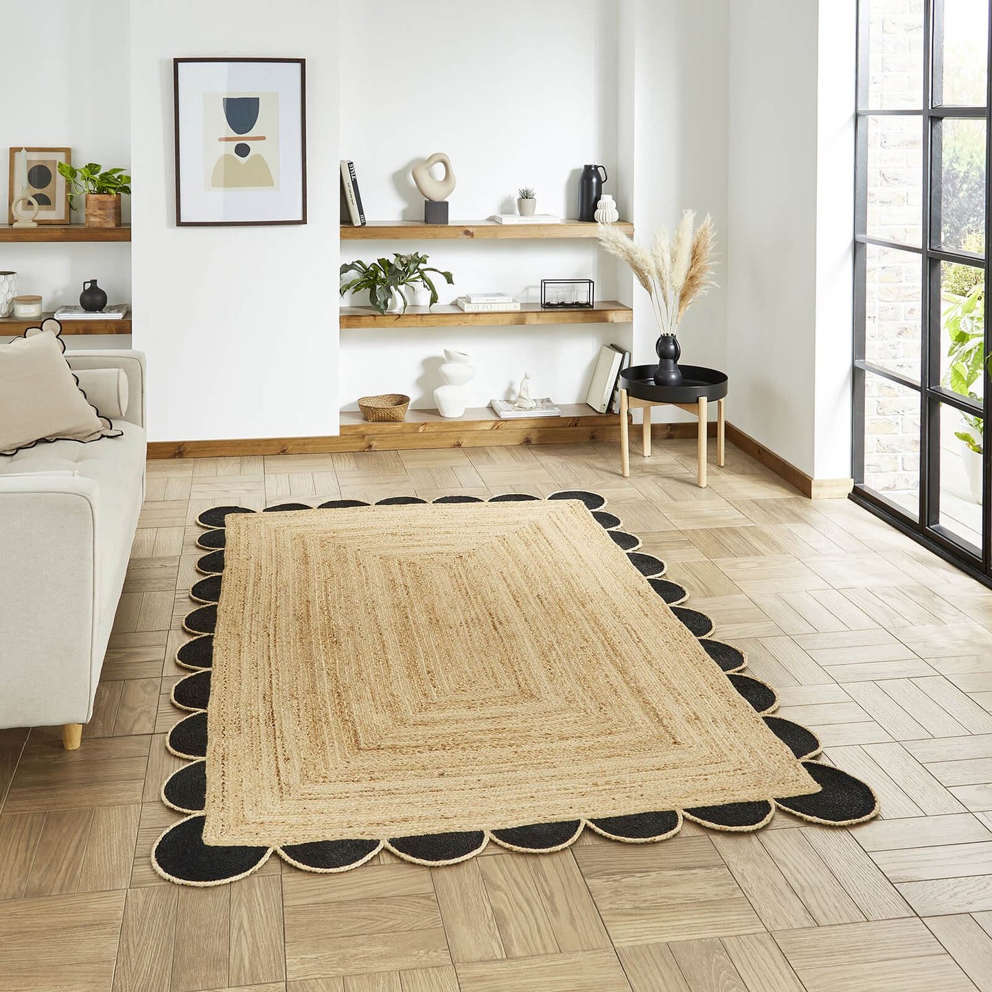 Savannah Jute Scallop Black Natural Rug