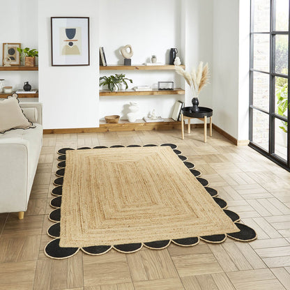 Savannah Jute Scallop Black Natural Rug