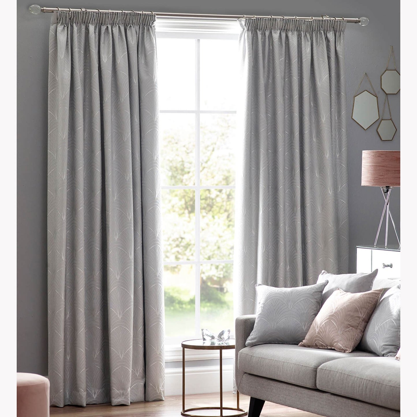 Metro Art Deco Silver Pencil Pleat Curtains