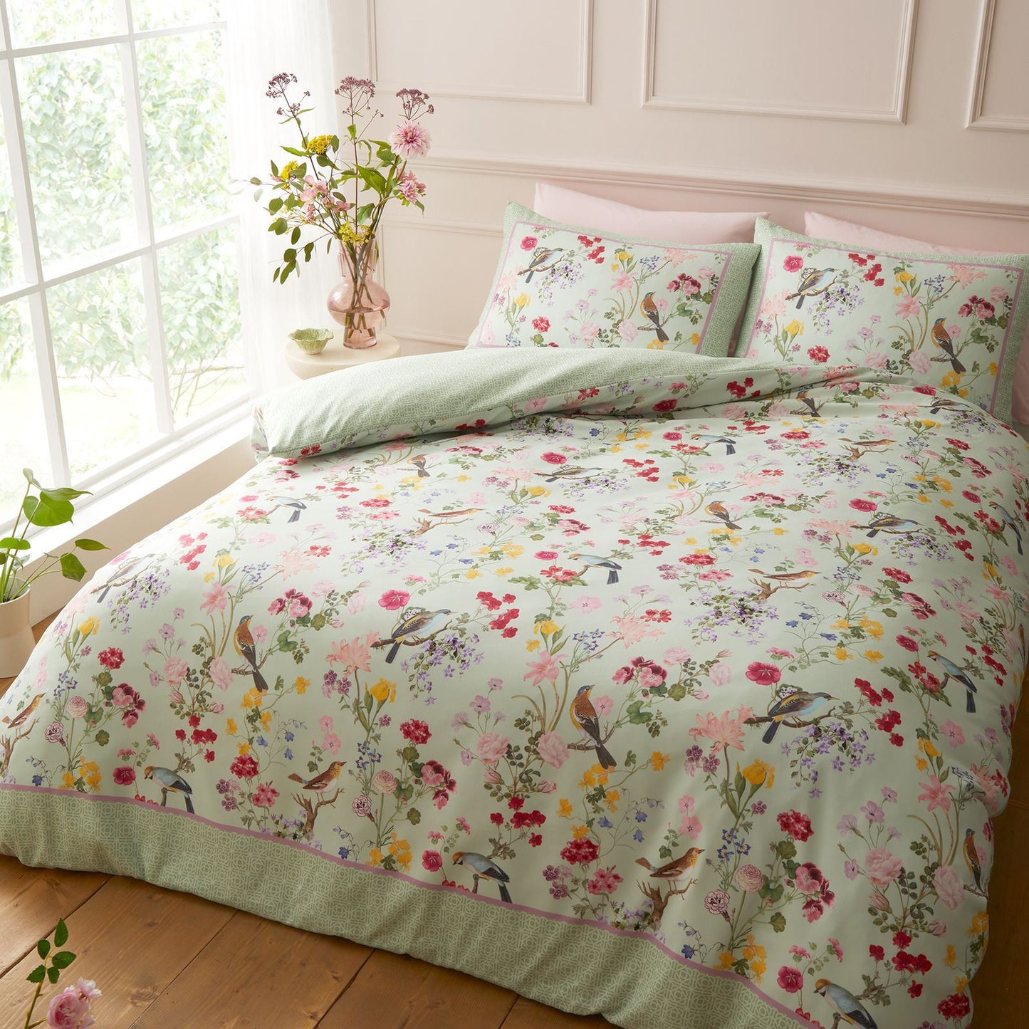 RHS x Catherine Lansfield Birds In Bloom Green Duvet Cover Set