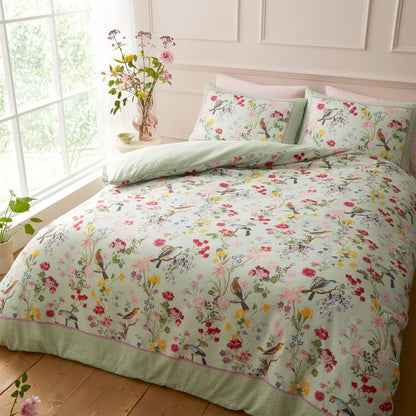 RHS x Catherine Lansfield Birds In Bloom Green Duvet Cover Set