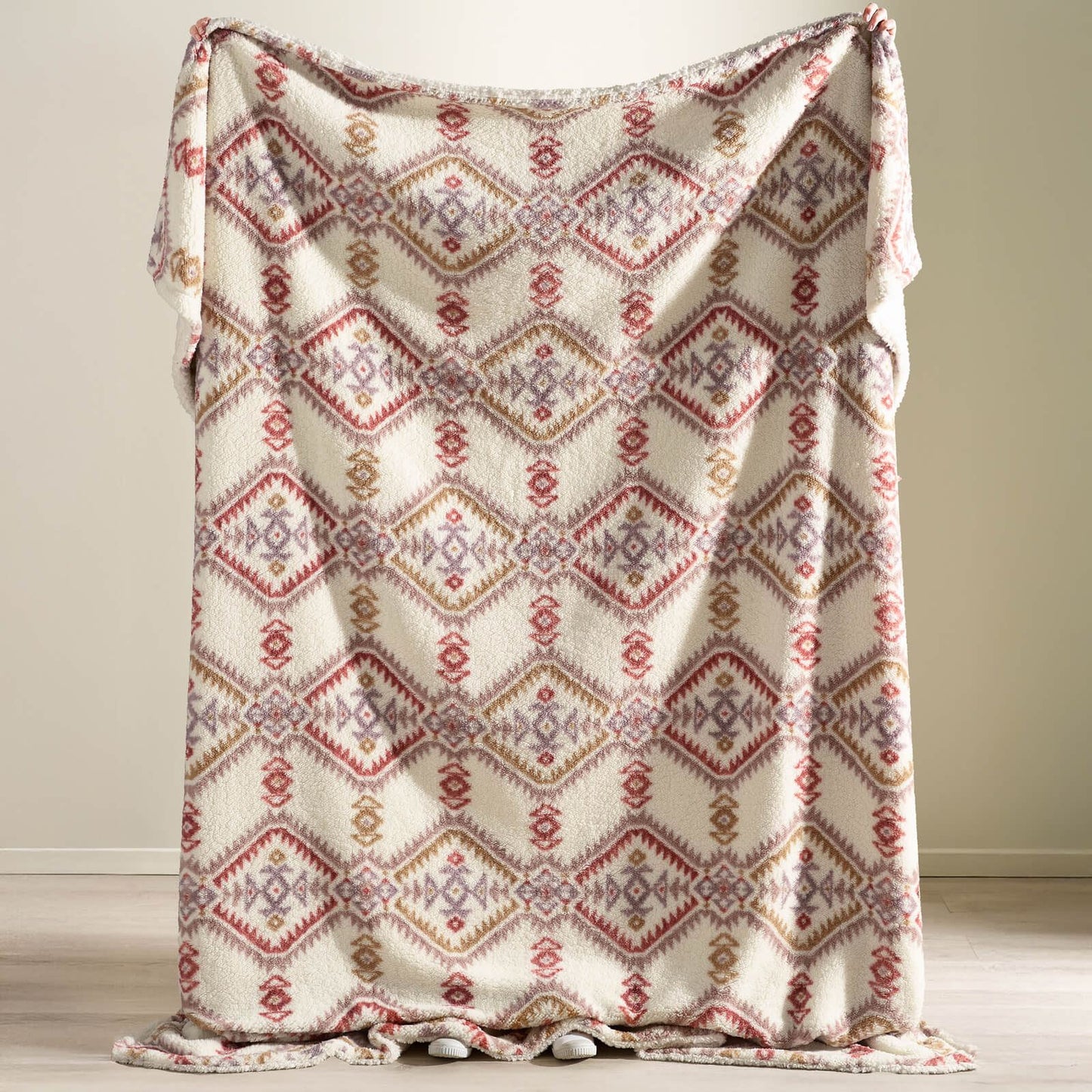 Catherine Lansfield Navajo Fleece Cosy Sherpa Reverse Blanket Throw Natural - 200x240cm