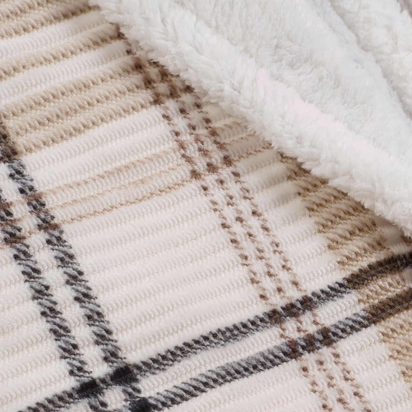 Catherine Lansfield Cosy Ribbed Check Blanket Throw Natural - 130x170cm