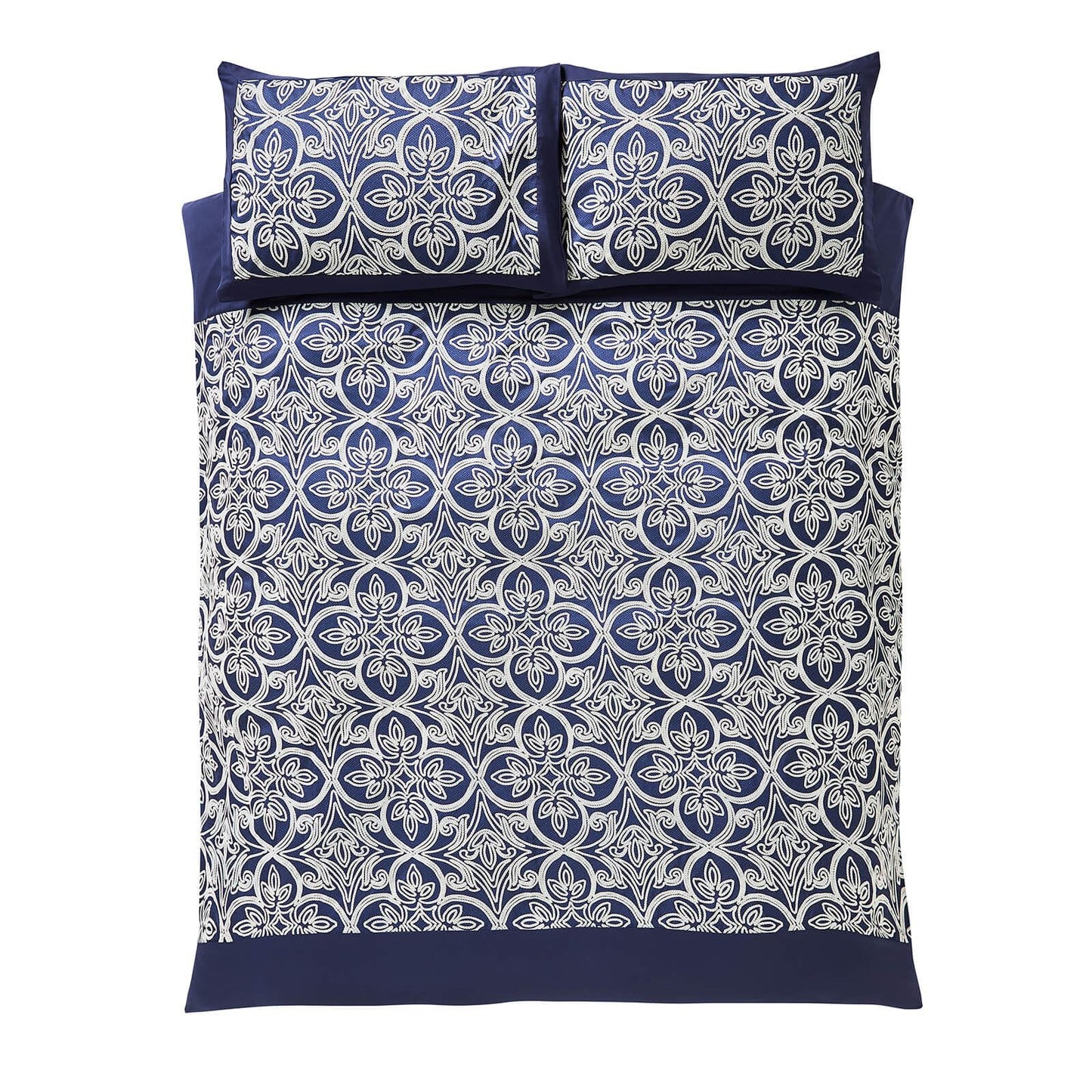 Flock Trellis Navy Blue Duvet Cover Set