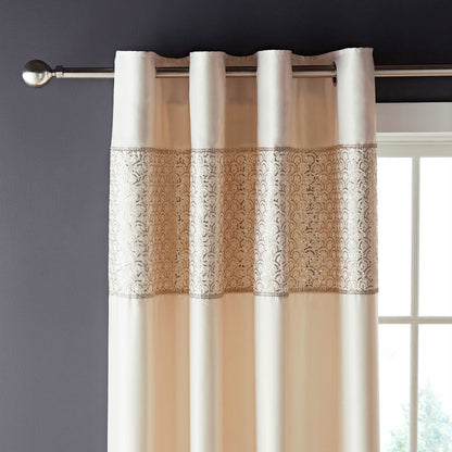 Deco Sequin Lined Eyelet Curtains Two Panels Champagne Gold