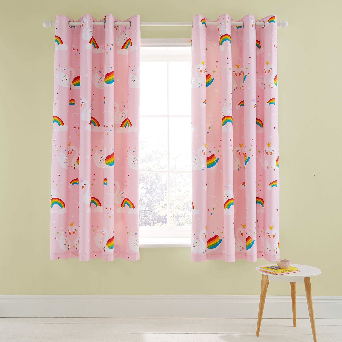 Rainbow Swan Pink Eyelet Curtains