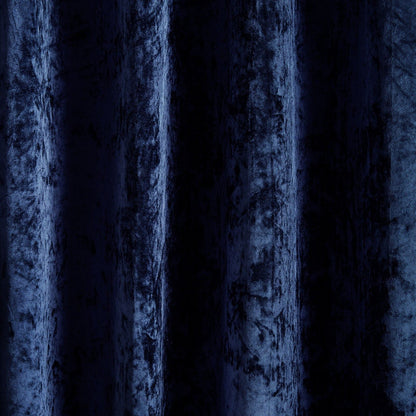 Catherine Lansfield Crushed Velvet Lined Eyelet Curtains Two Panels Navy Blue