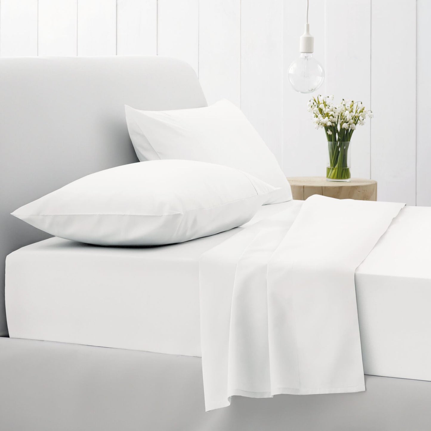 500TC Cotton Sateen Snow Fitted Sheet