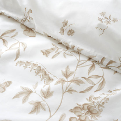 Bianca Fine Linens Thea Floral Printed Reversible Cotton Bedding Duvet Cover Set Natural