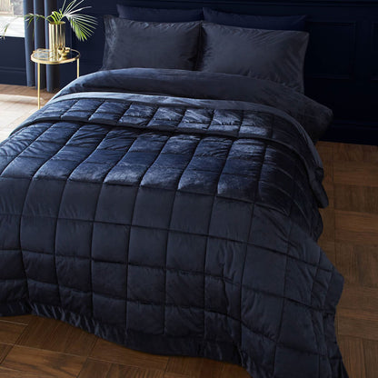 Kingsley Matt Velvet Quilted Bedspread Navy Blue