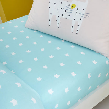 Cute Cats Green Fitted Sheet