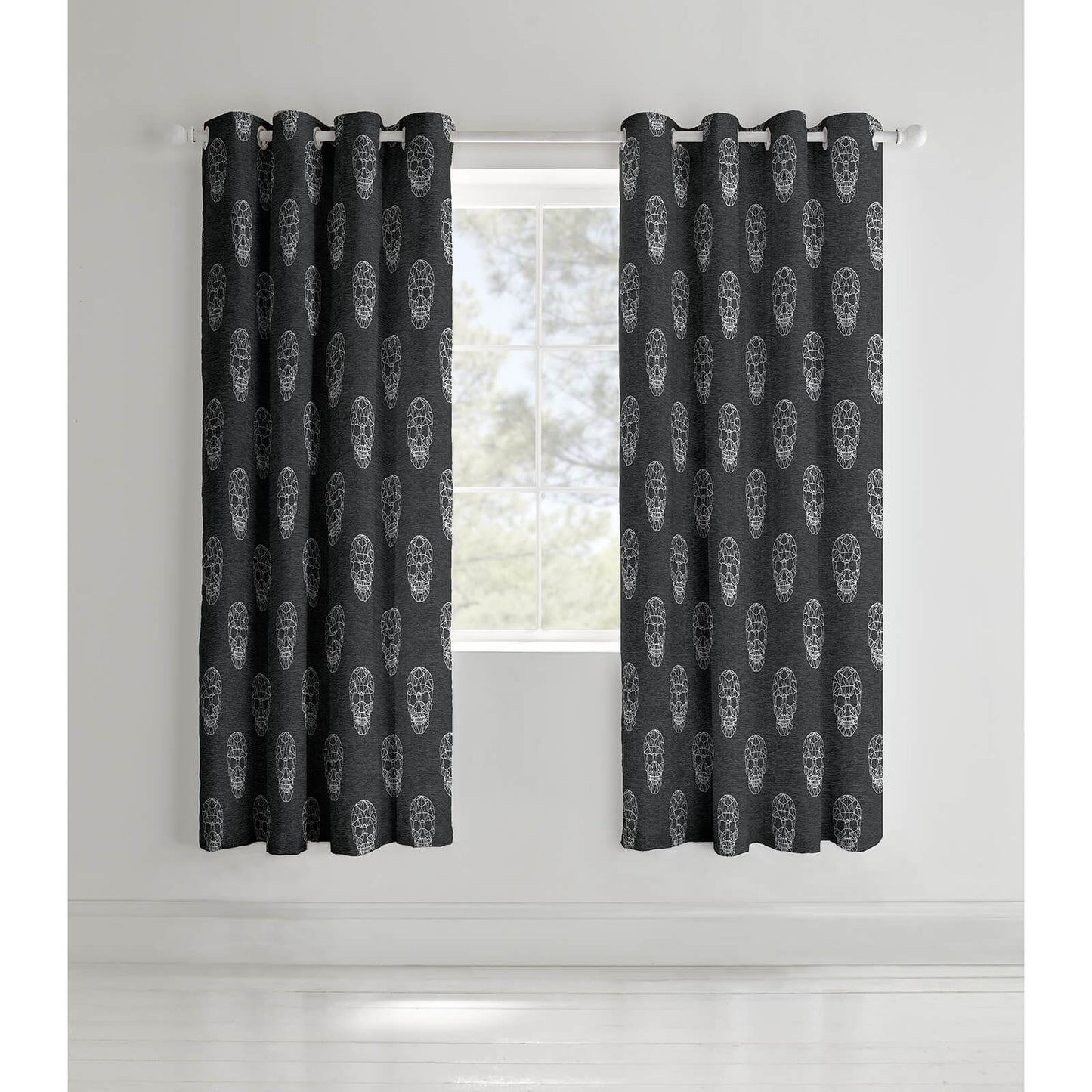 Living Skulls Grey Eyelet Curtains