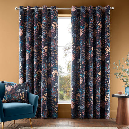 Exotic Leaves Black Curtains Two Panels