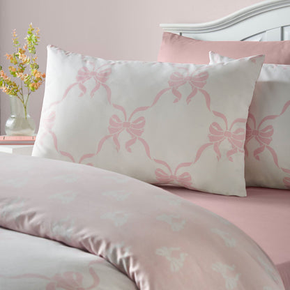 Catherine Lansfield Pretty Bows Reversible Bedding Duvet Cover Set Pink