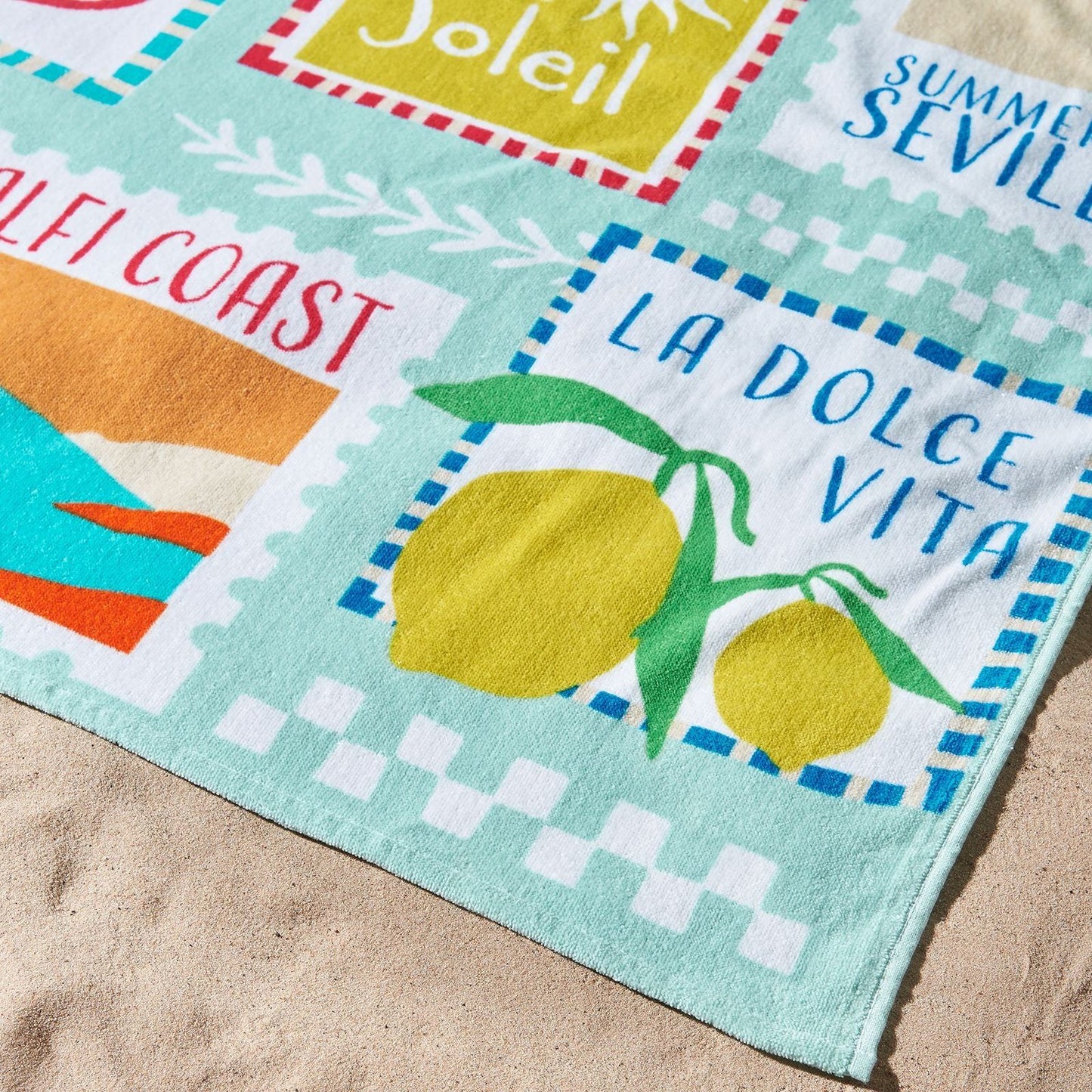 Catherine Lansfield Postcards Sage Green Towel - Beach