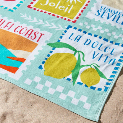 Catherine Lansfield Postcards Sage Green Towel - Beach