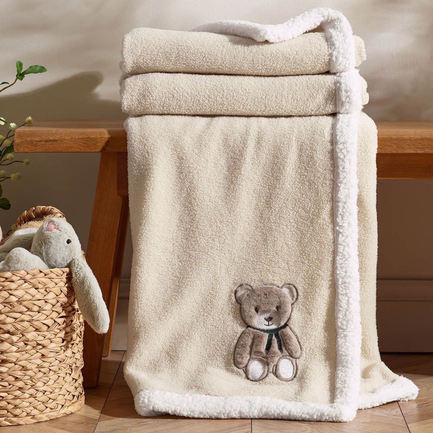 Catherine Lansfield Sherpa Teddy Bear Cosy Fleece Blanket Throw Natural - 130x170cm