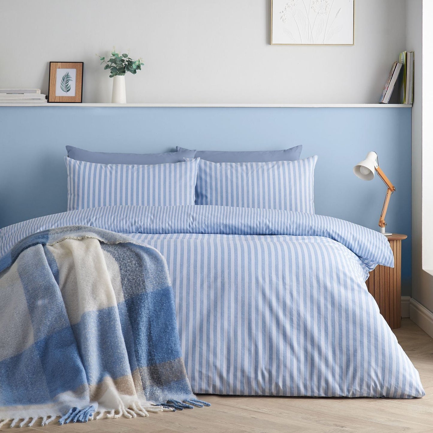 Catherine Lansfield Epping Textured Stripe Blue Duvet Cover Set