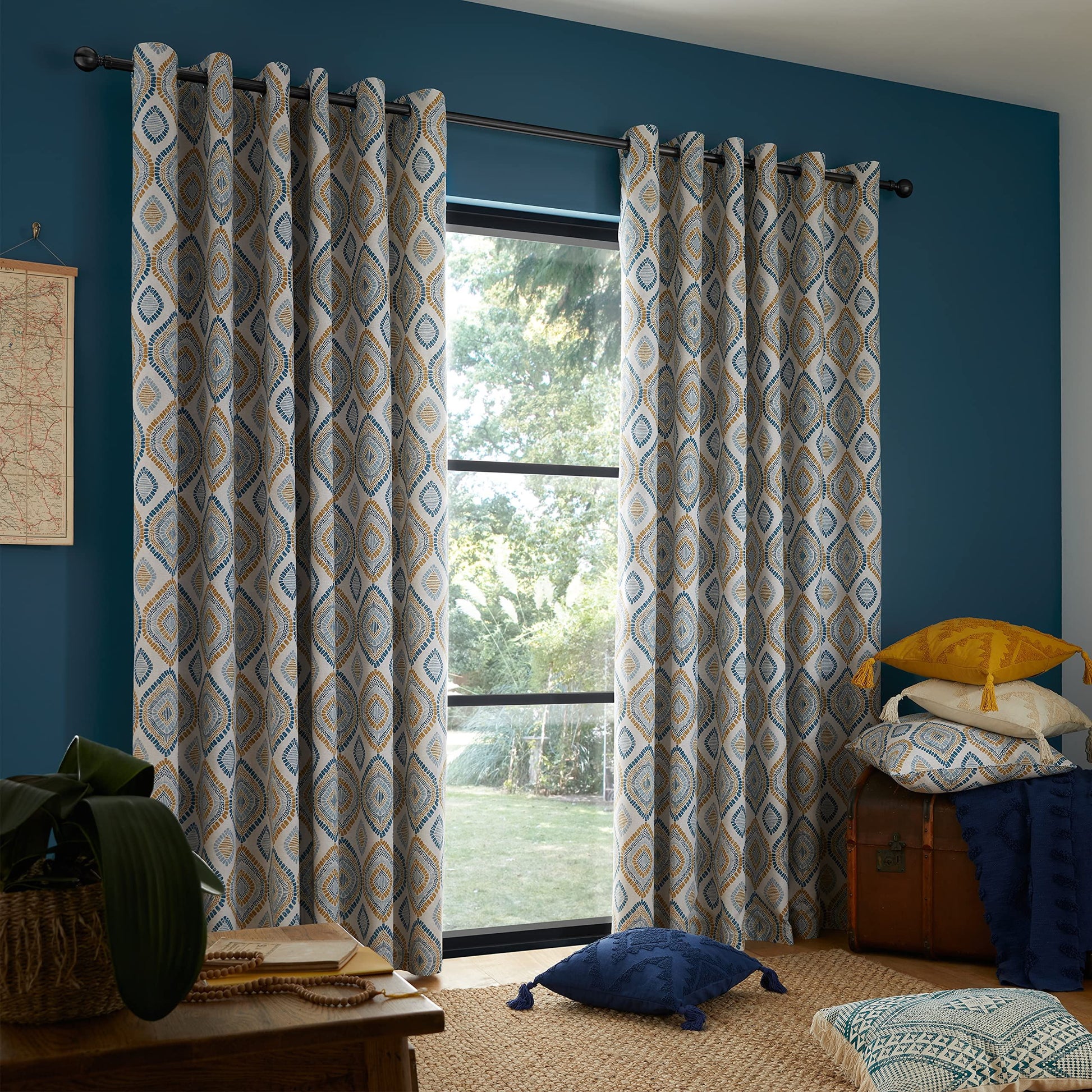 Ziri Teal Eyelet Curtains