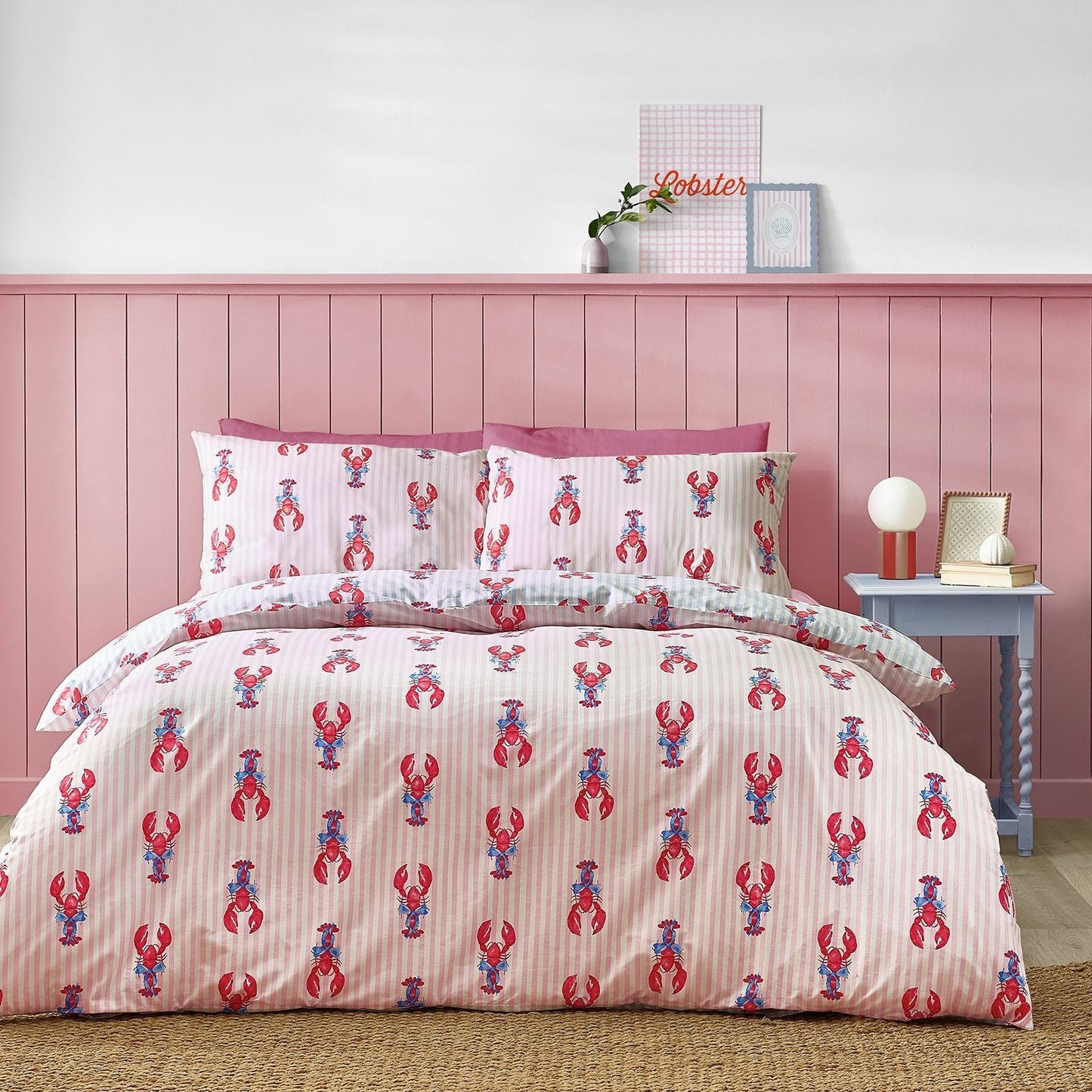 Sassy B Lobster Stripe Pink / Blue Duvet Cover Set
