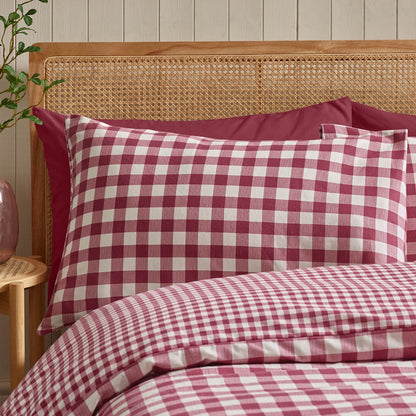 Catherine Lansfield Gingham Checked Cotton Bedding Duvet Cover Set Burgundy