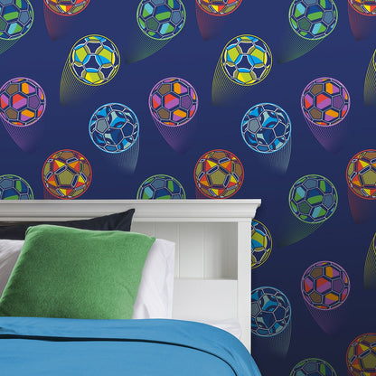Catherine Lansfield Bright Football Navy Blue Wallpaper - 105x53cm