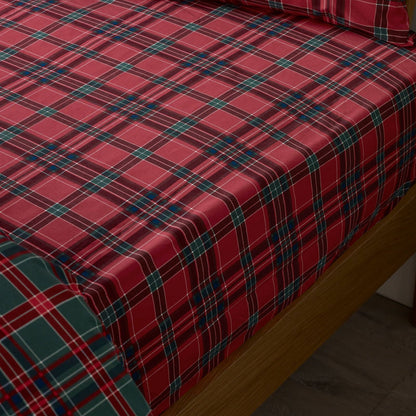 Catherine Lansfield Tartan Checked Bed Linen Fitted Sheet Red
