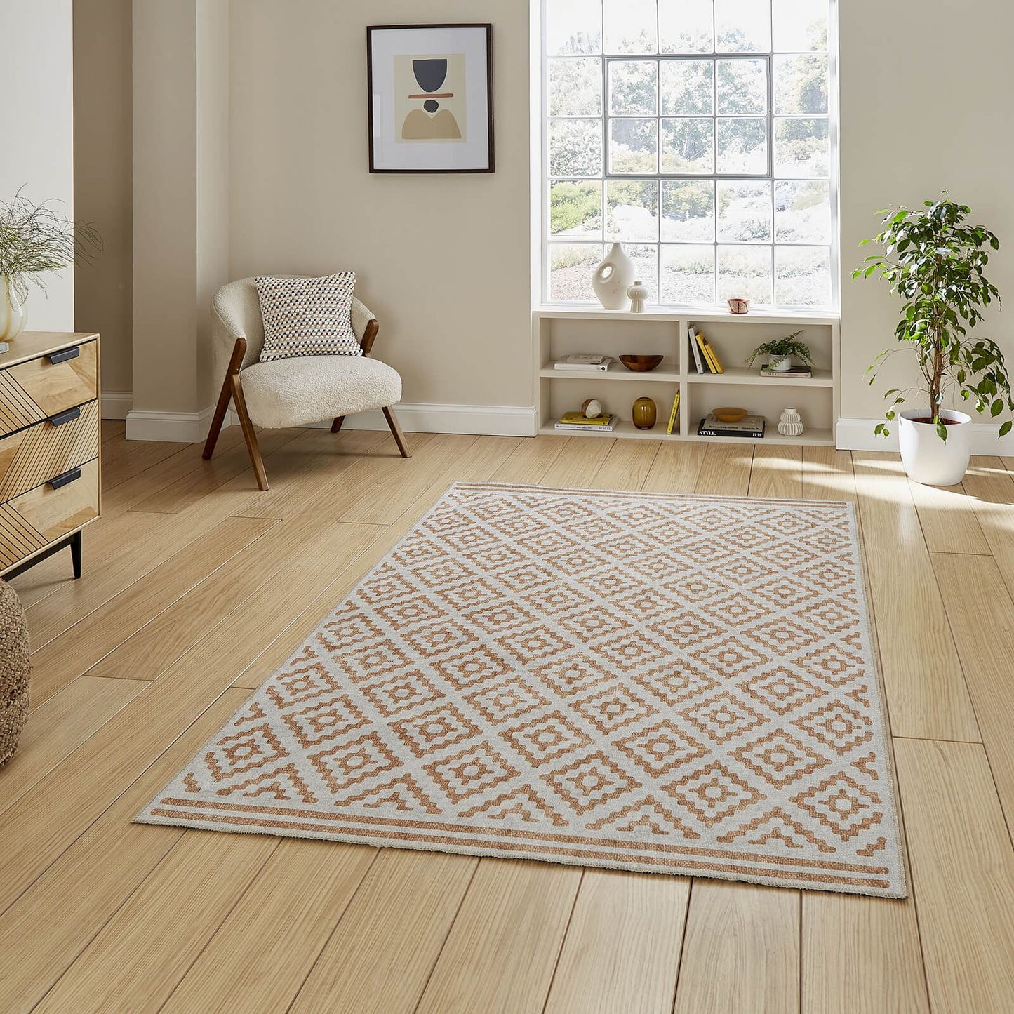 Coral H1058 Yellow Modern Washable Rug