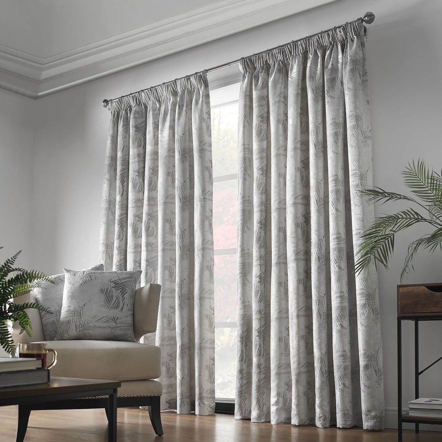 Fiji Silver Pencil Pleat Curtains