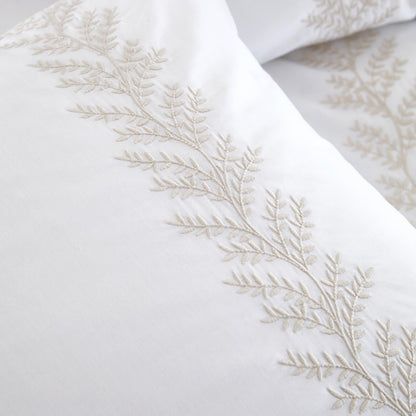 Embroidery Leaf Natural Duvet Cover Set