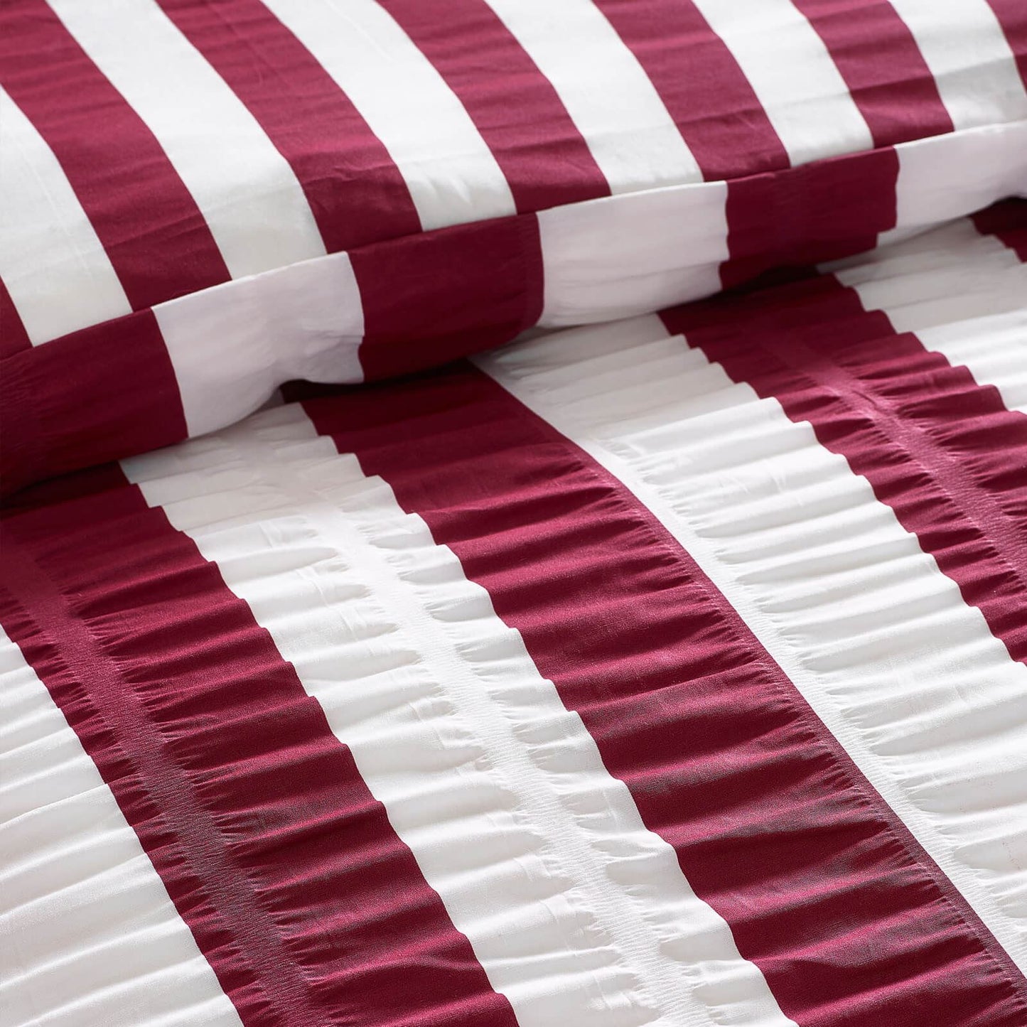 Catherine Lansfield Seersucker Frill Striped Bedding Duvet Cover Set Plum