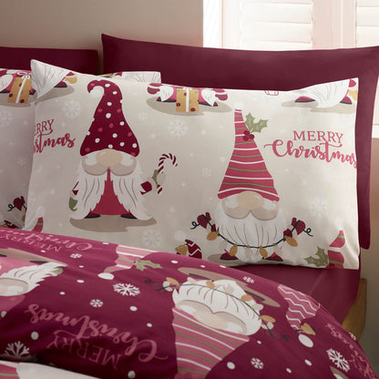 Catherine Lansfield Christmas Gonks Printed Reversible Bedding Duvet Cover Set Plum