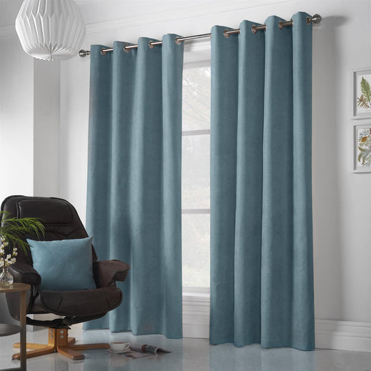 Velvet Chenille Teal Eyelet Curtains