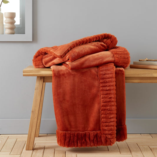 Velvet and Faux Fur Burnt Orange Throw