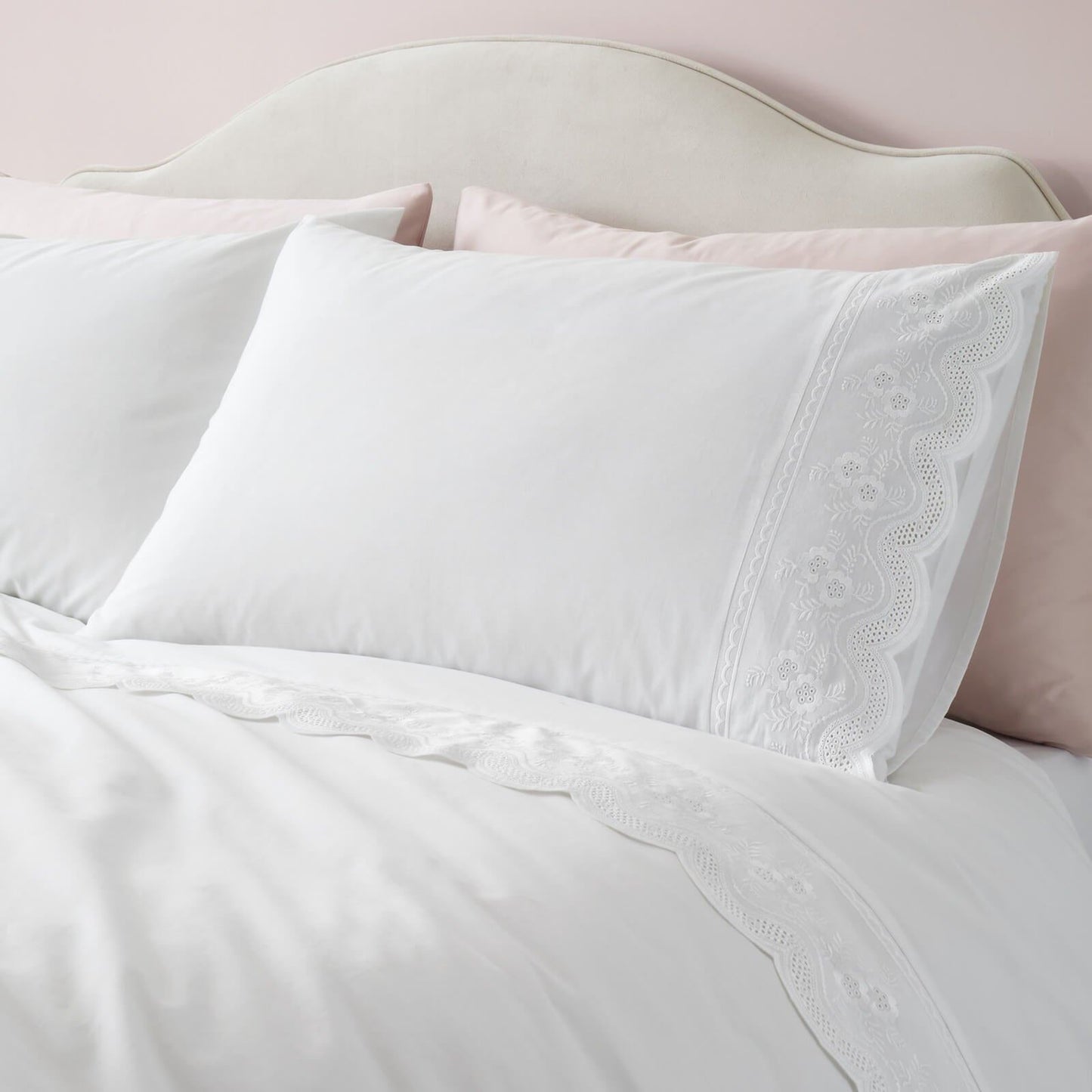 Bianca Fine Linens Elise Lace Cotton Bedding Duvet Cover Set White