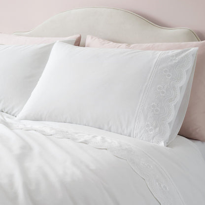 Bianca Fine Linens Elise Lace Cotton Bedding Duvet Cover Set White