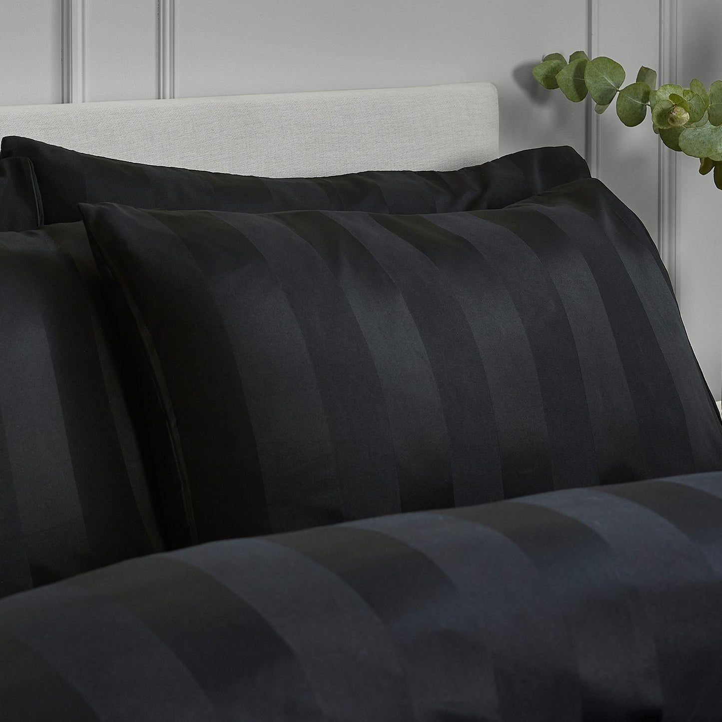 Catherine Lansfield So Soft Satin Stripe Black Duvet Cover Set